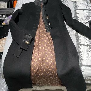 Louis Vuitton Black Trench Coat with Brown Monogram Lining
